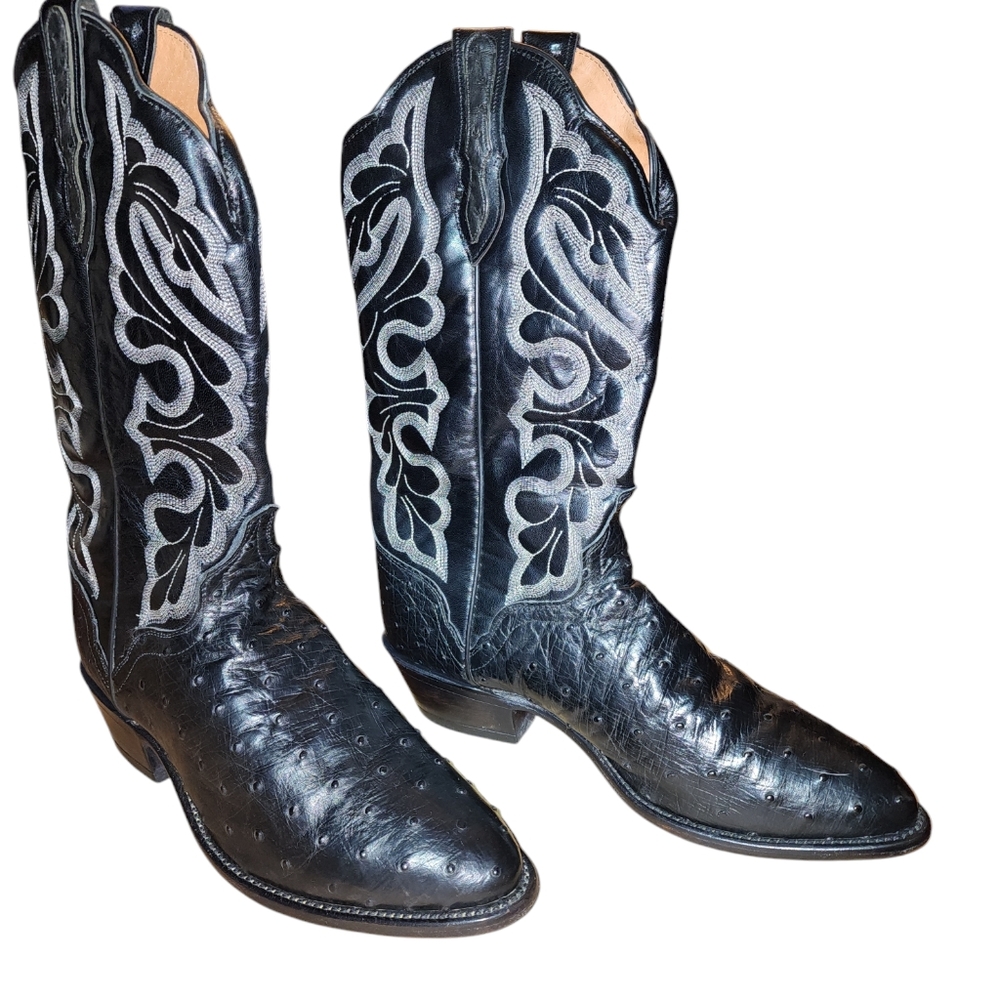 Vintage J Chisholm Exotic Ostrich Cowboy Boots Size 10D Made in USA - Picture 2 of 7